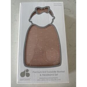 Just Born‎ Size 0-6 Months Pink Dot Premium Knit Swaddle Set Blanket & Headband